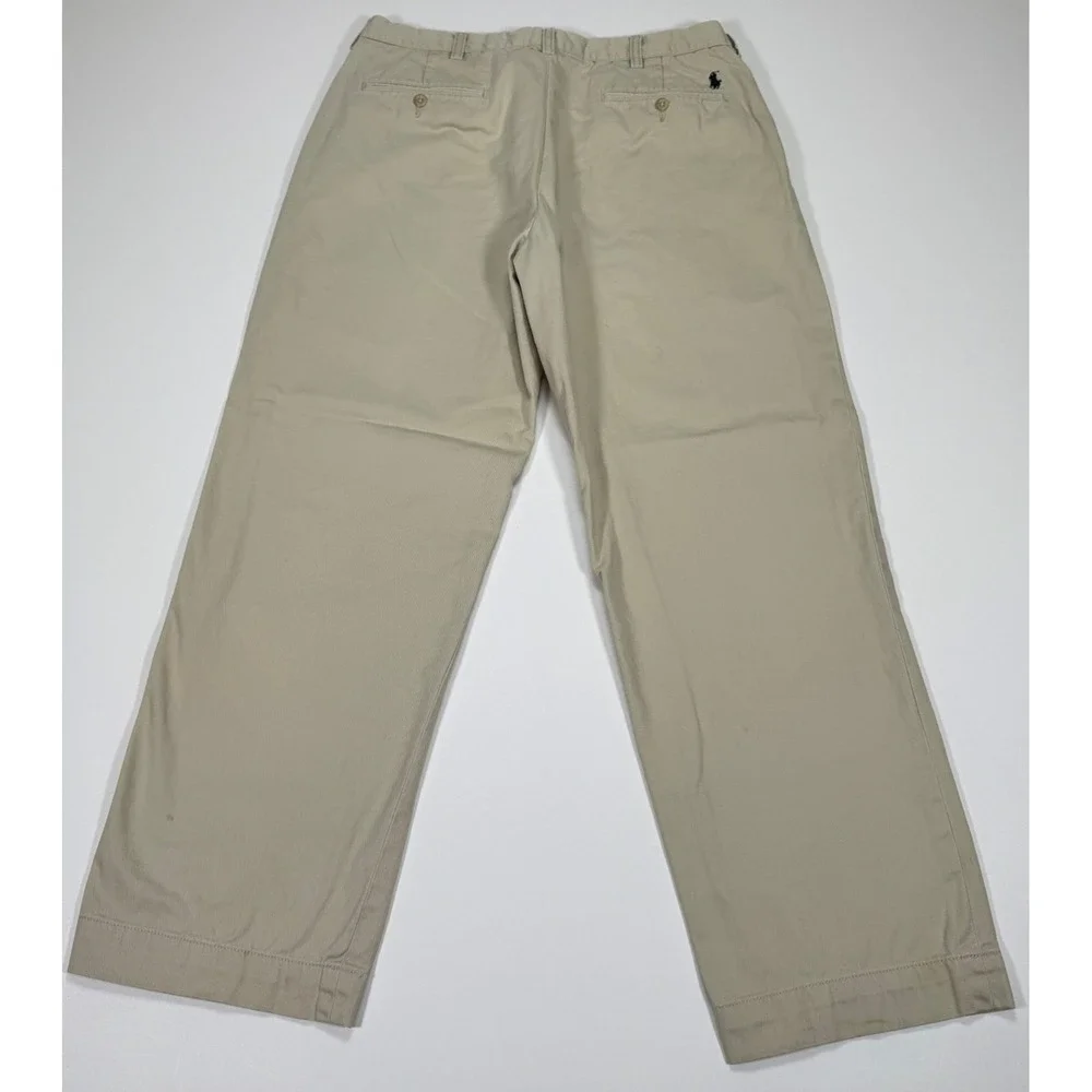 VTG Polo Ralph Lauren Mens Preston Chinos Pants 34x30 Khaki Flat Front Cotton